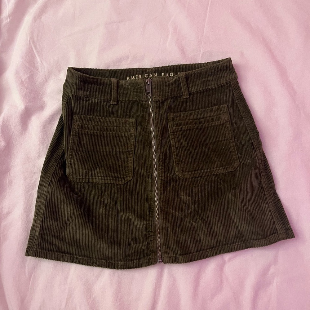 Green Corduroy Mini-Skirt